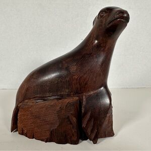 Hand Carved Wooden Ironwood Seal Figurine Sculpture Decoration